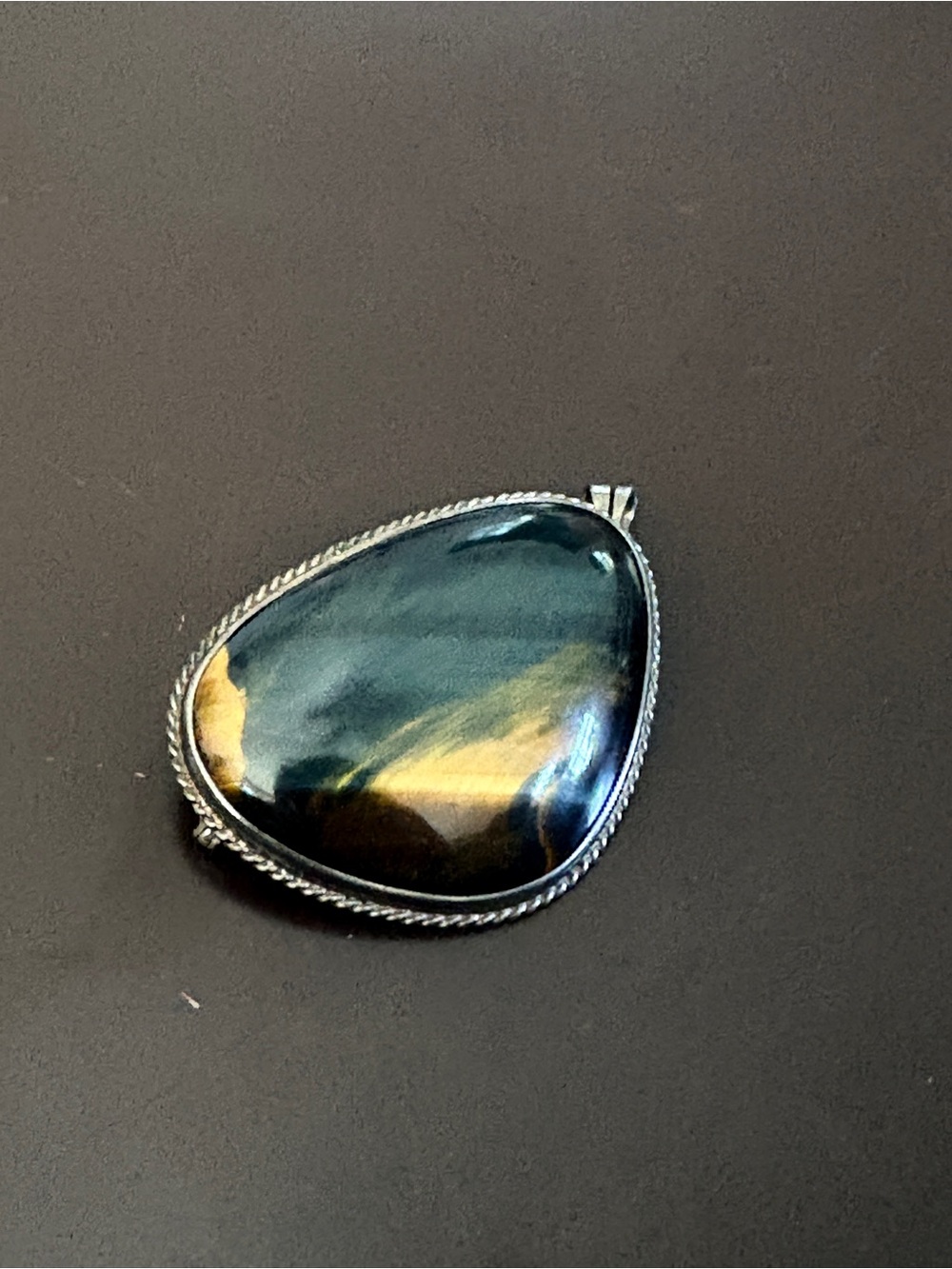 Vintage Blue Tiger Eye Brooch Pendant, Large Hawk’s Eye Gemstone - Picture 8 of 17